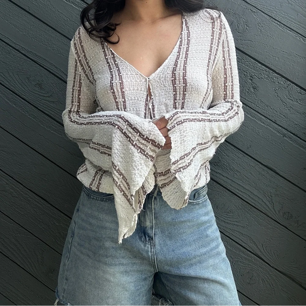 O'Neill Cream and Brown Striped knitted Blouse - Picture 3 of 5